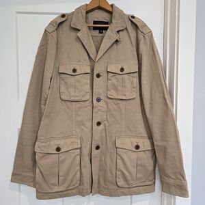 Banana Republic Safari Field Jacket Men’s L Khaki Cotton Travel Utility Coat